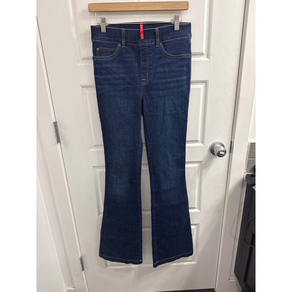 Spanx Flare Jeans Dark Wash Indigo Pull On High Waisted Denim Small